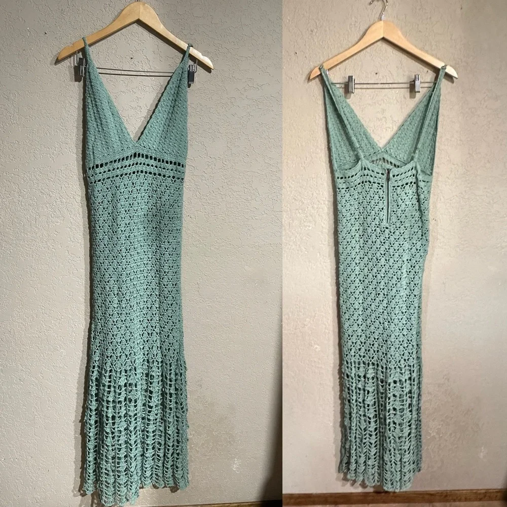 Flook the label | Crochet Beach Cover Up Dress In Sage Size; Small - Picture 2 of 4